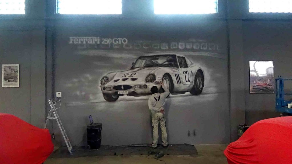 Malowanie samochodu na ścianie, mural ferrari 250 gTO